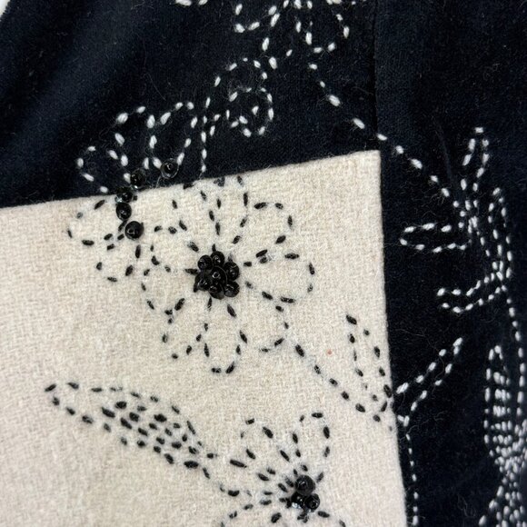 Tantrums Floral Embroidered Vest Womens 1X Black/Beige Wool Blend Vintage - Picture 4 of 6